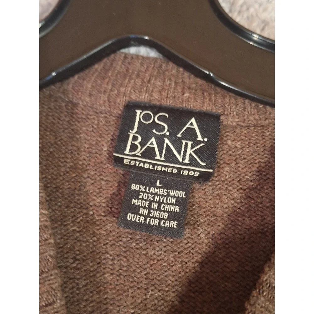 Jos A Bank Mens Argyle Sweater Size L Crew Neck Brown Lambswool Nylon Blend